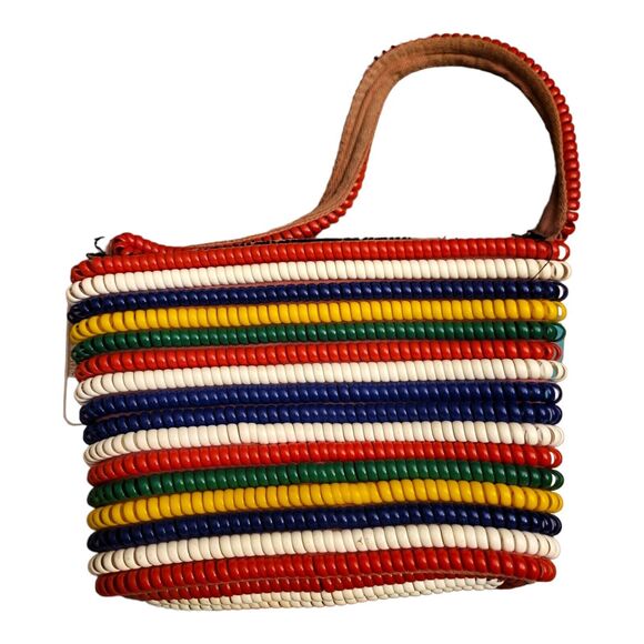 Vintage 1940s Telephone Phone Cord Rainbow Purse Handbag  7"×5" *READ* - Picture 4 of 10